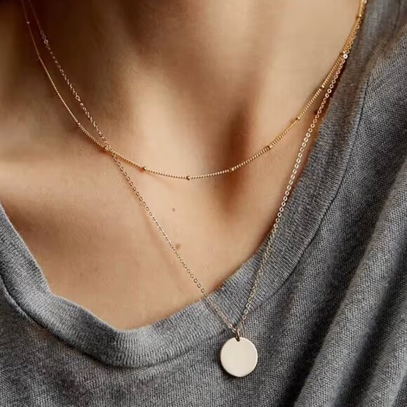 14K Gold Filled Circle Layering Pendent Necklace - Picture 1 of 2